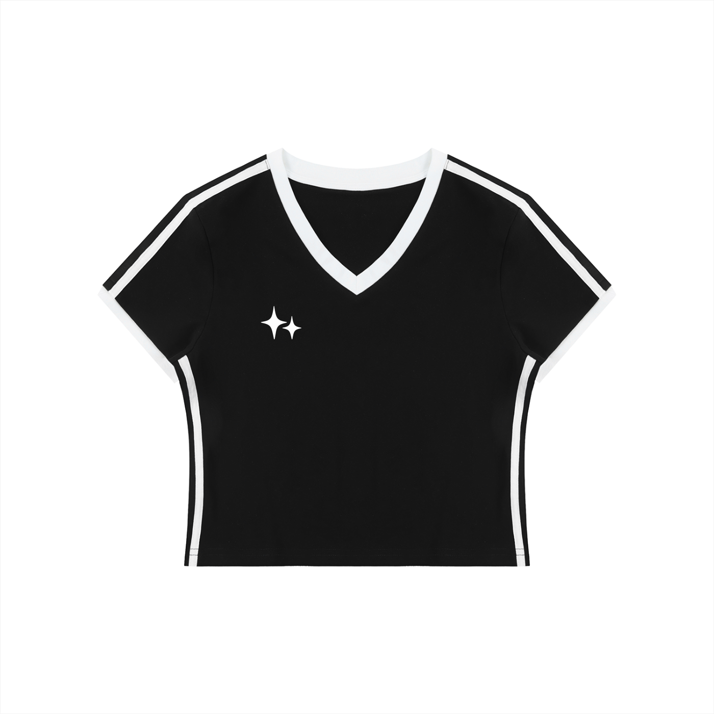 Women's Retro Binding V-Neck Crop T-Shirt