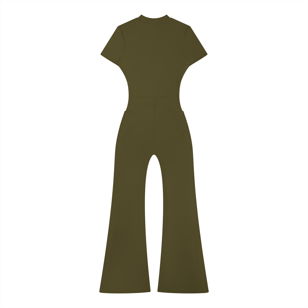 RM Tight Flared Leg Quarter-Zip Jumpsuit