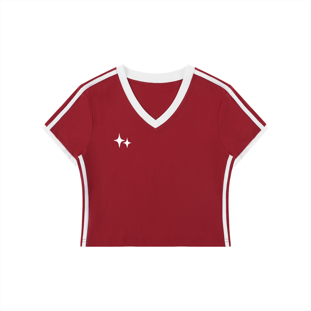 Women's Retro Binding V-Neck Crop T-Shirt