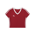 Women's Retro Binding V-Neck Crop T-Shirt