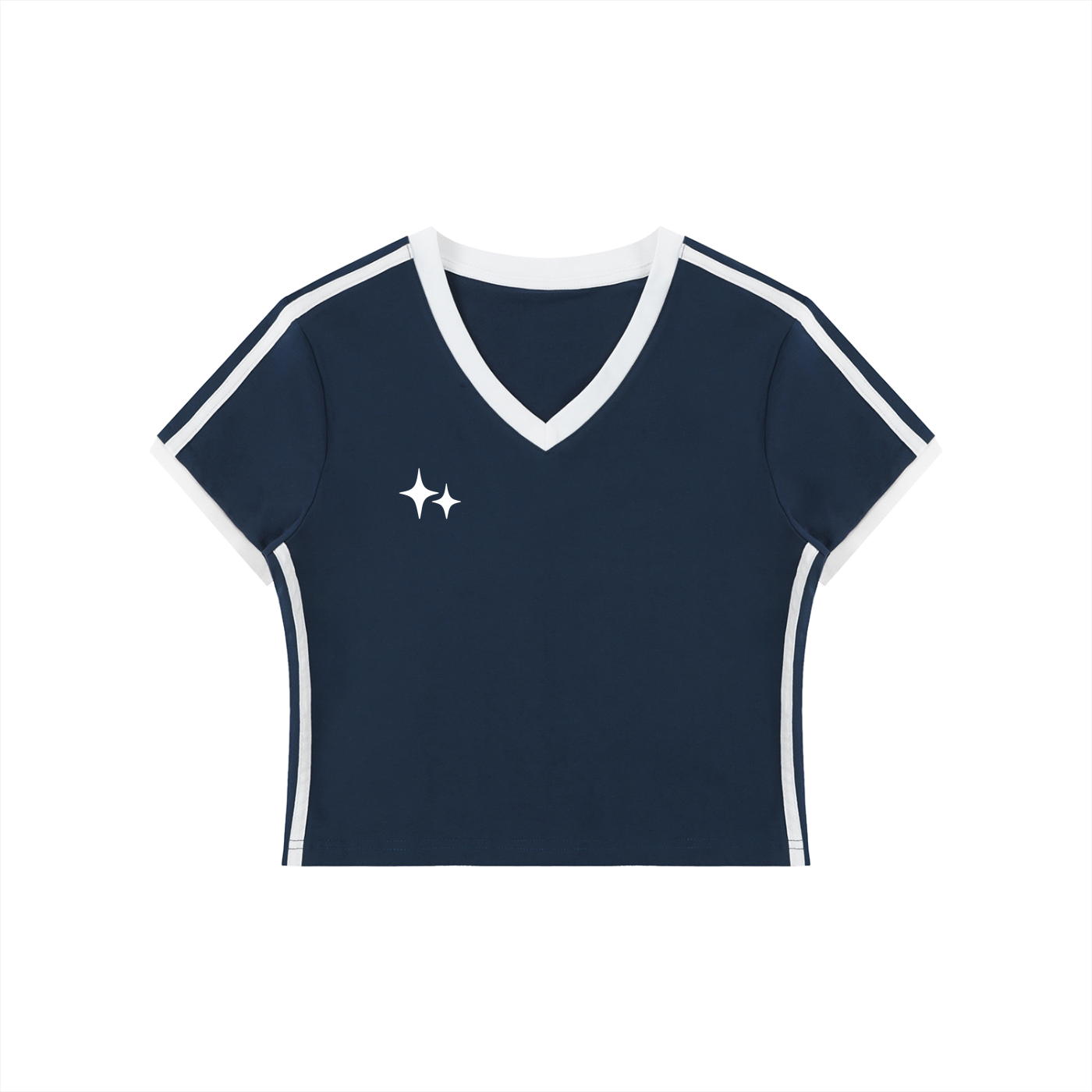 Women's Retro Binding V-Neck Crop T-Shirt