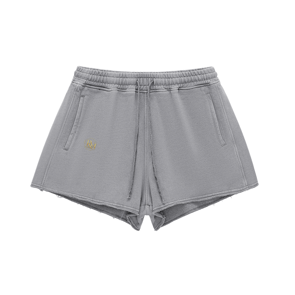RM Snow Washed Raw Edge Drawstring Shorts