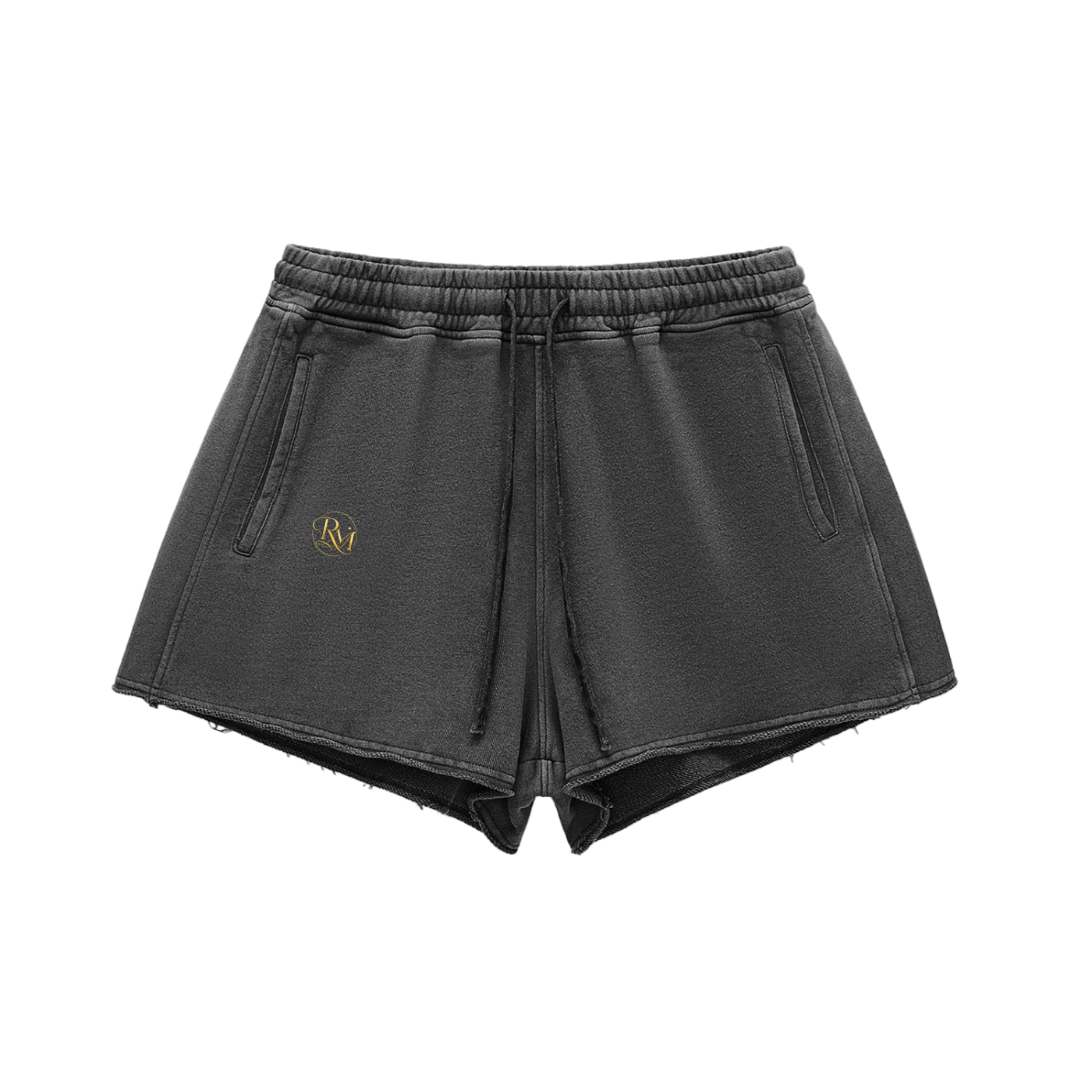 RM Snow Washed Raw Edge Drawstring Shorts