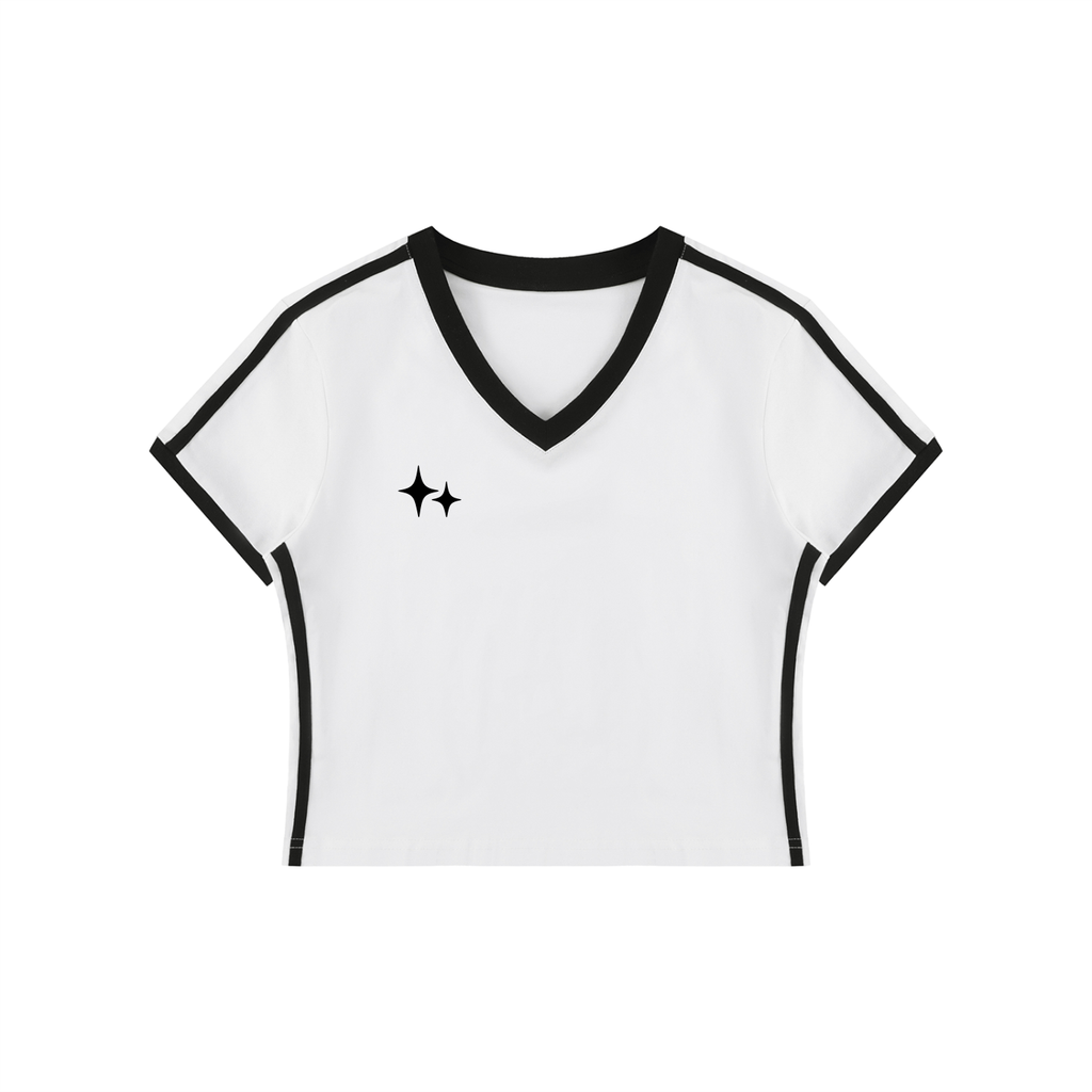 Women's Retro Binding V-Neck Crop T-Shirt