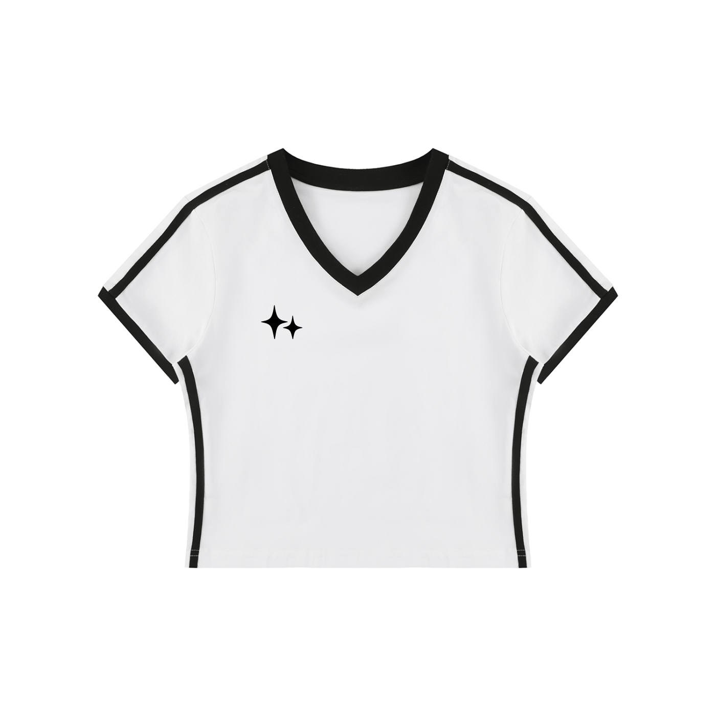 Women's Retro Binding V-Neck Crop T-Shirt